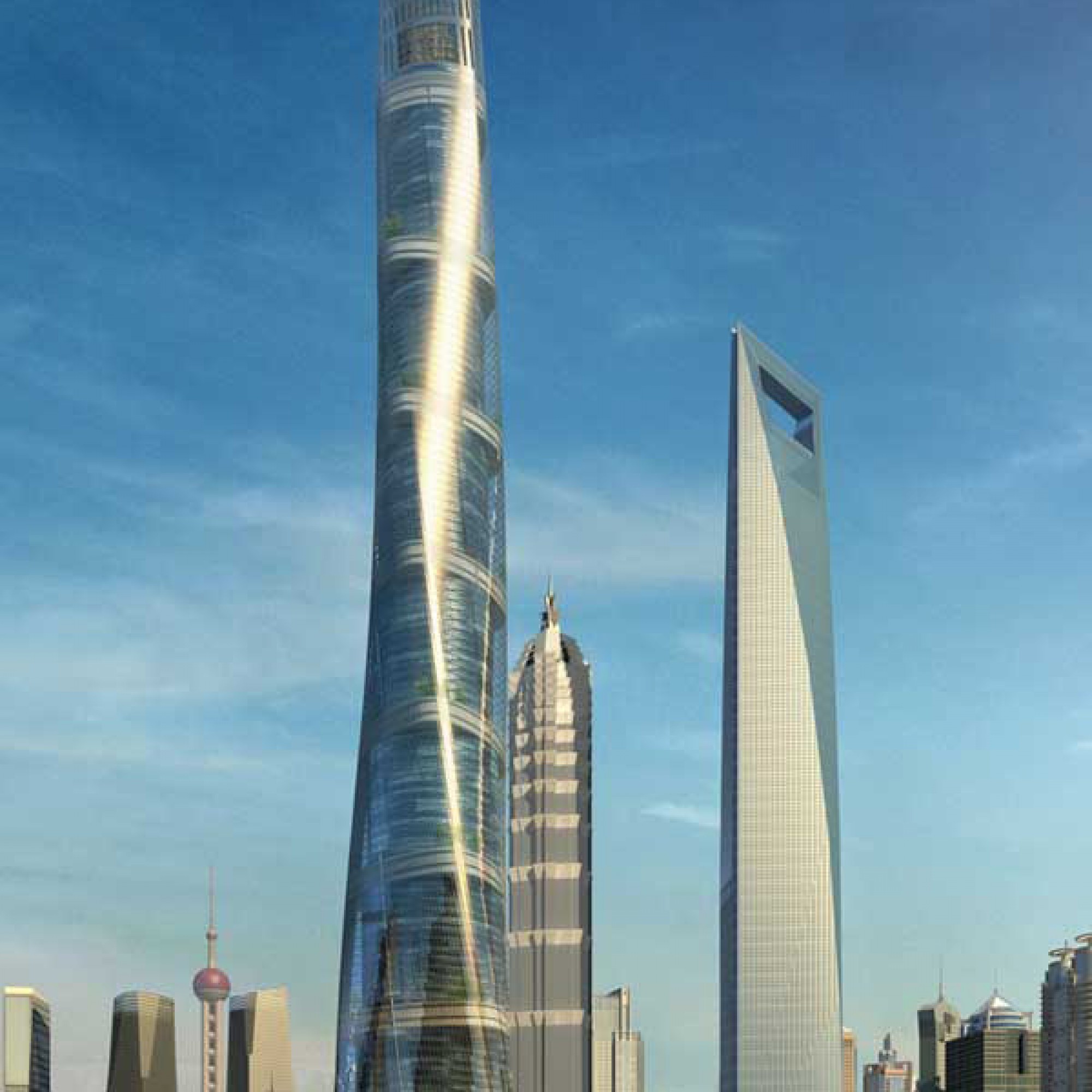 632 Meter Der Shanghai Tower ist der Nachbar vom Shanghai World Financial Center.