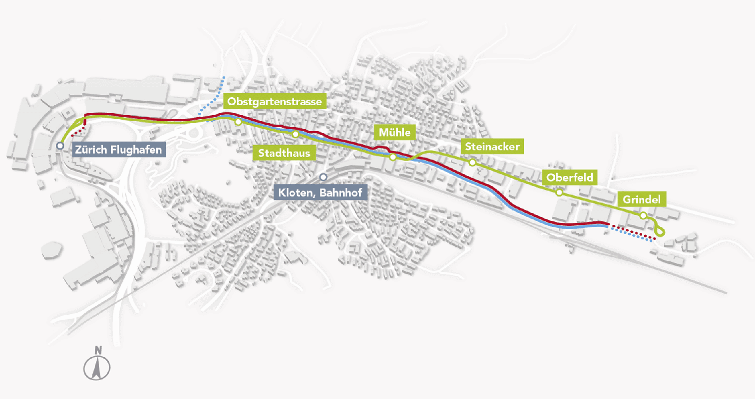 Um rund drei Kilometer soll das Tramgleis verlängert werden, wo sich heute noch die Wendeschlaufe der Glattalbahn befindet.