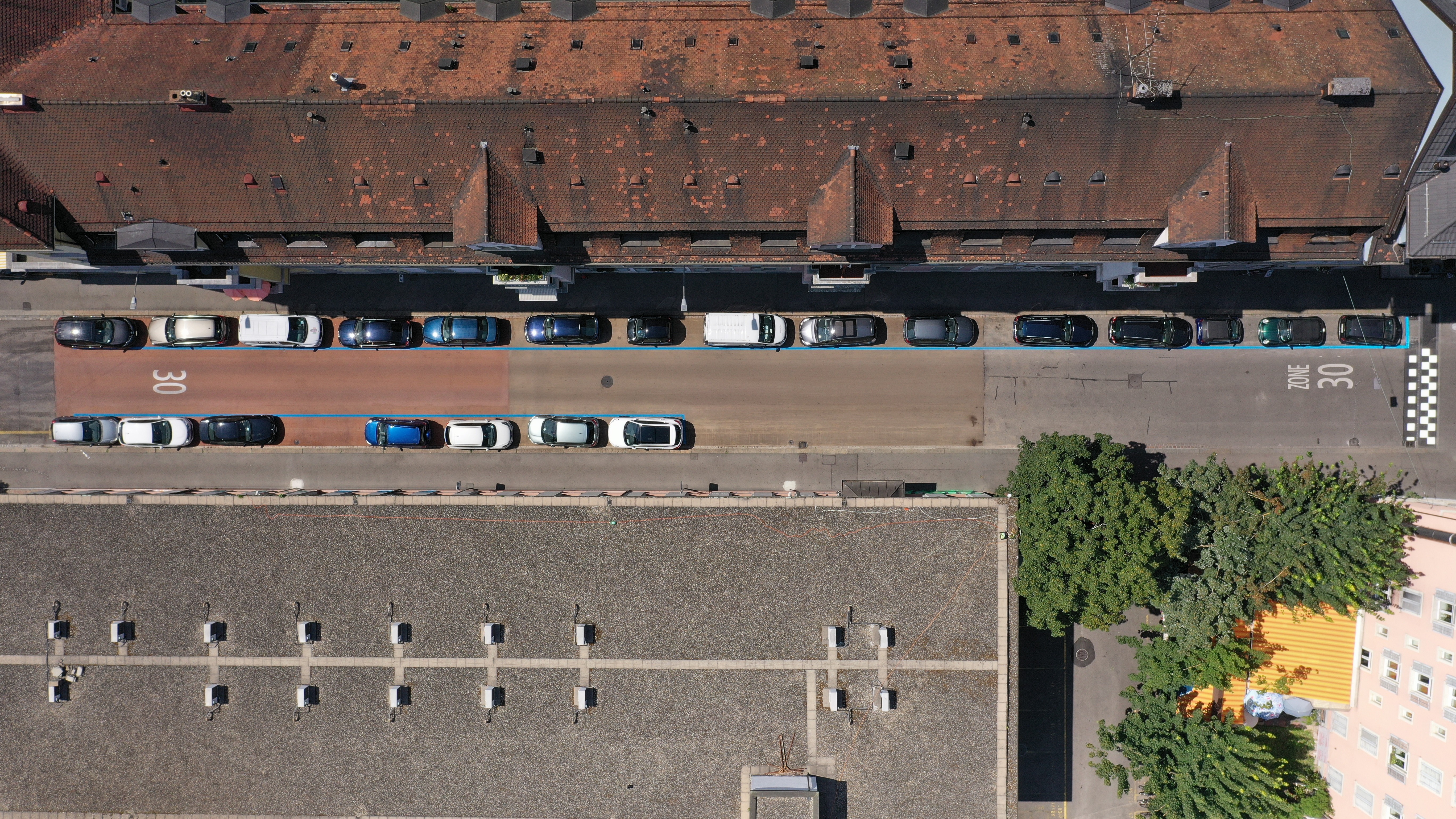 Luftbild der Roggenstrasse im Kreis 5 in der Stadt Zürich