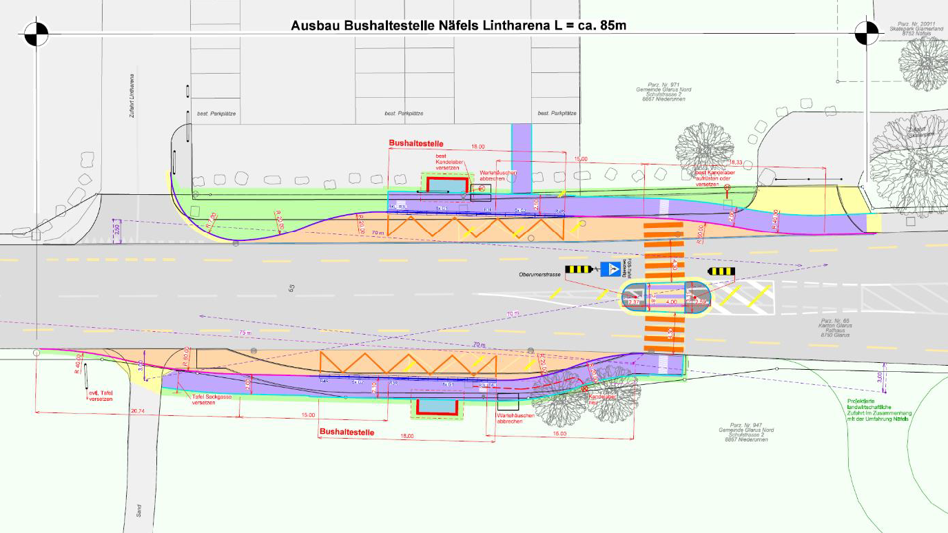 Grafik Ausbau Bushaltestelle Näfels Lintharena