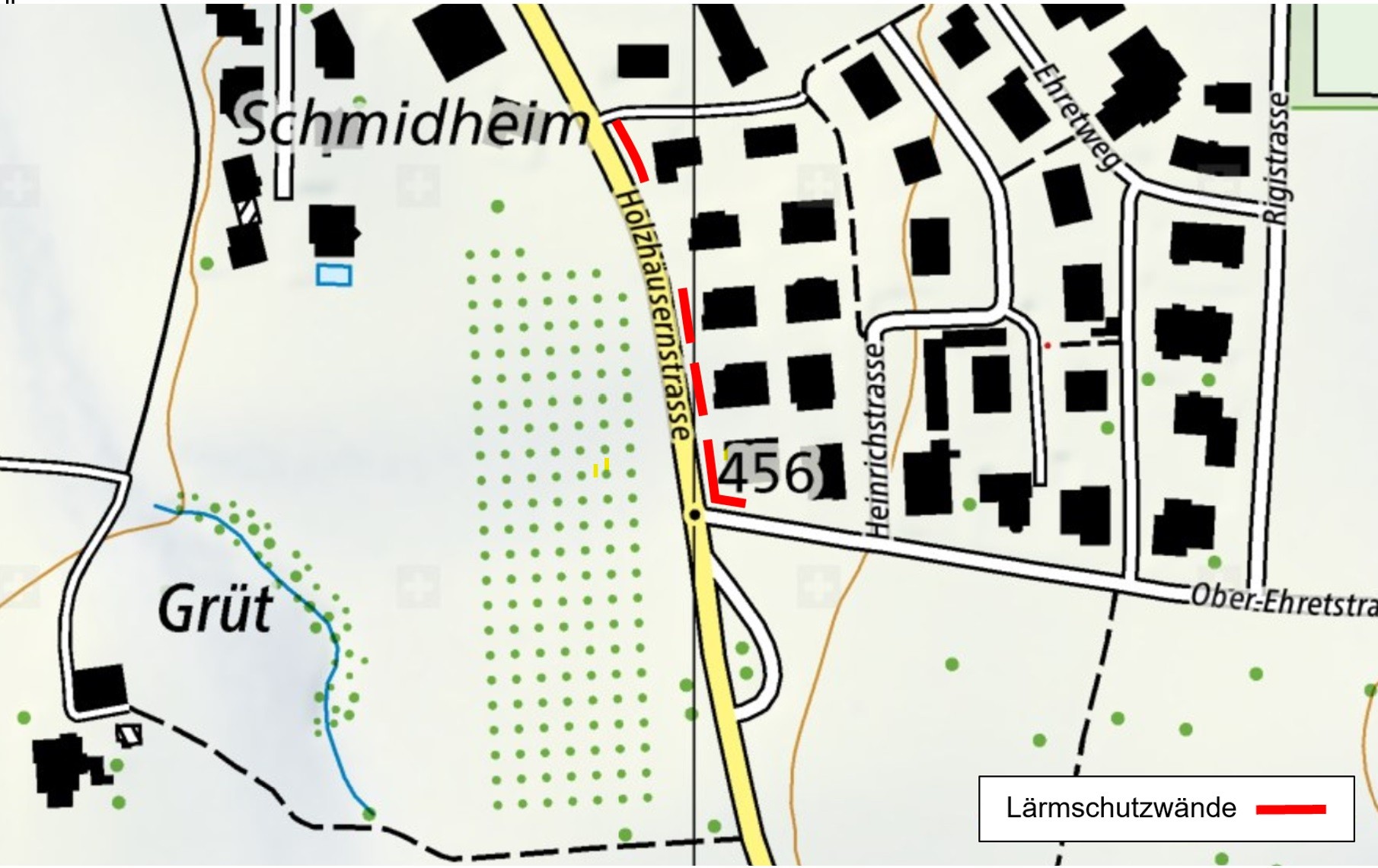 Situationsplan Lärmschutzwände an der Holzhäusernstrasse in Hünenberg