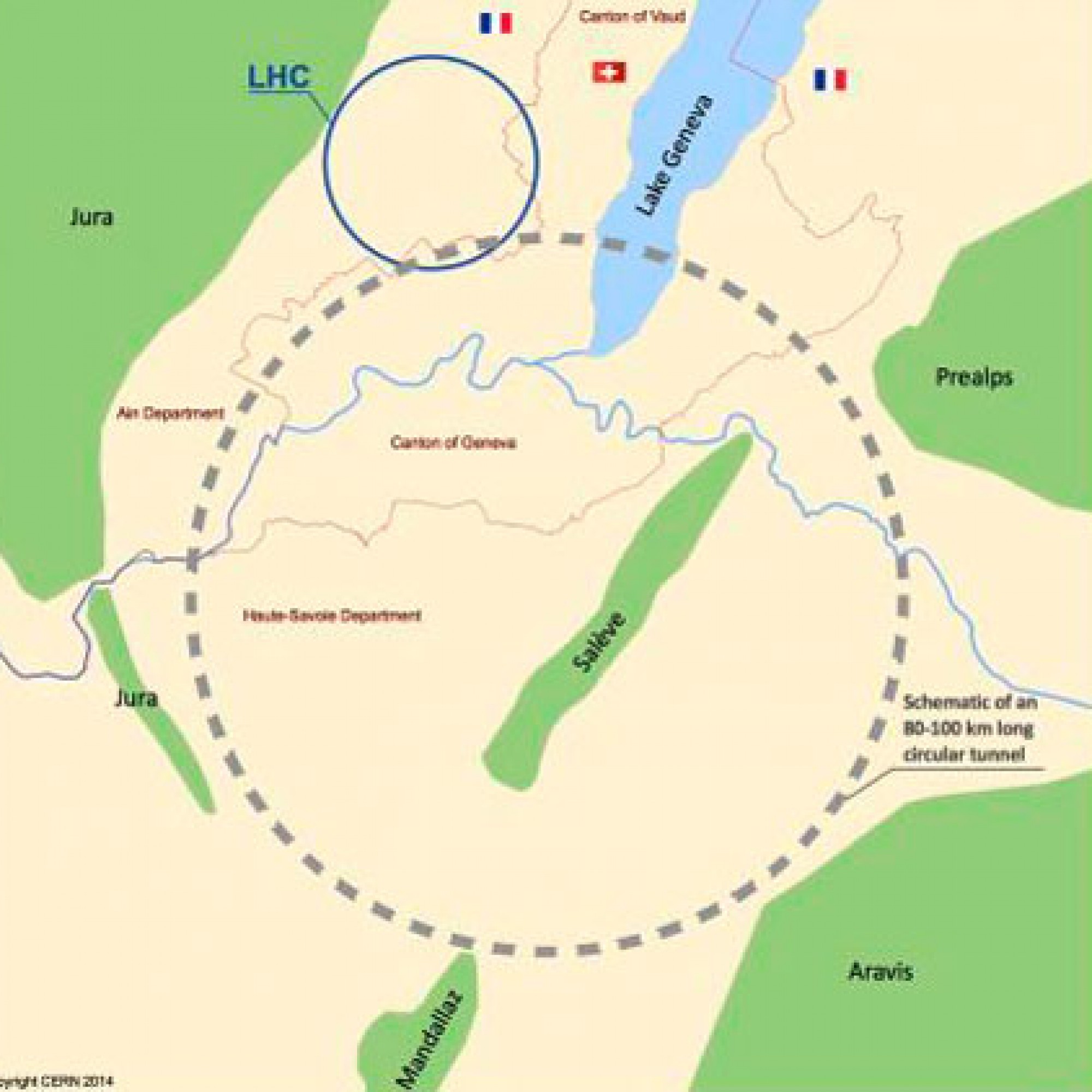 Der kreisförmige Tunnel reicht bis nach Frankreich. (PD)