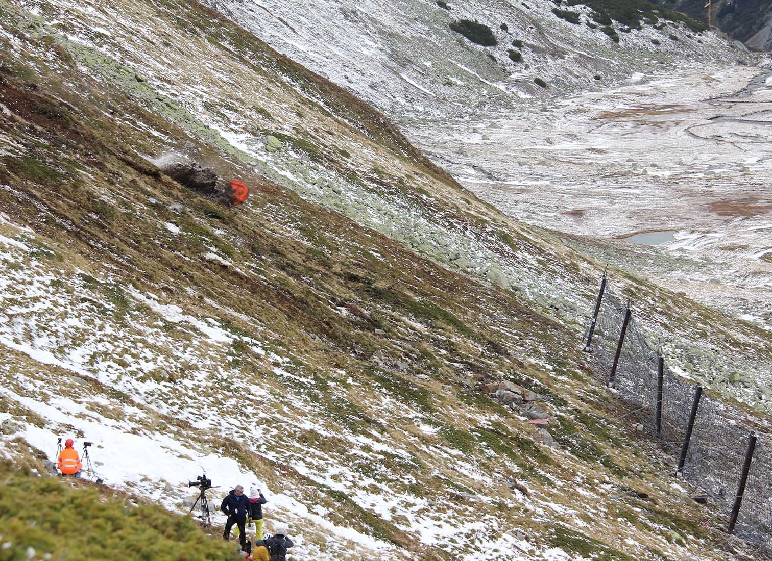 Steinschlagversuch am Flüelapass