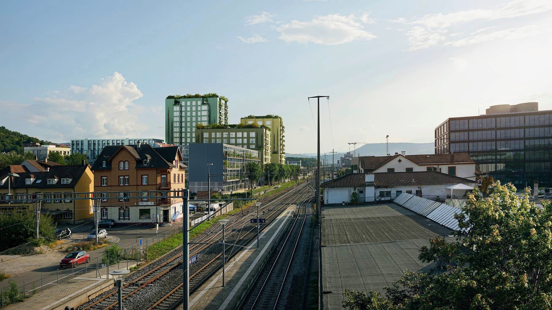 Visualisierung neues Wohnquartier auf Industrieareal in Münchenstein