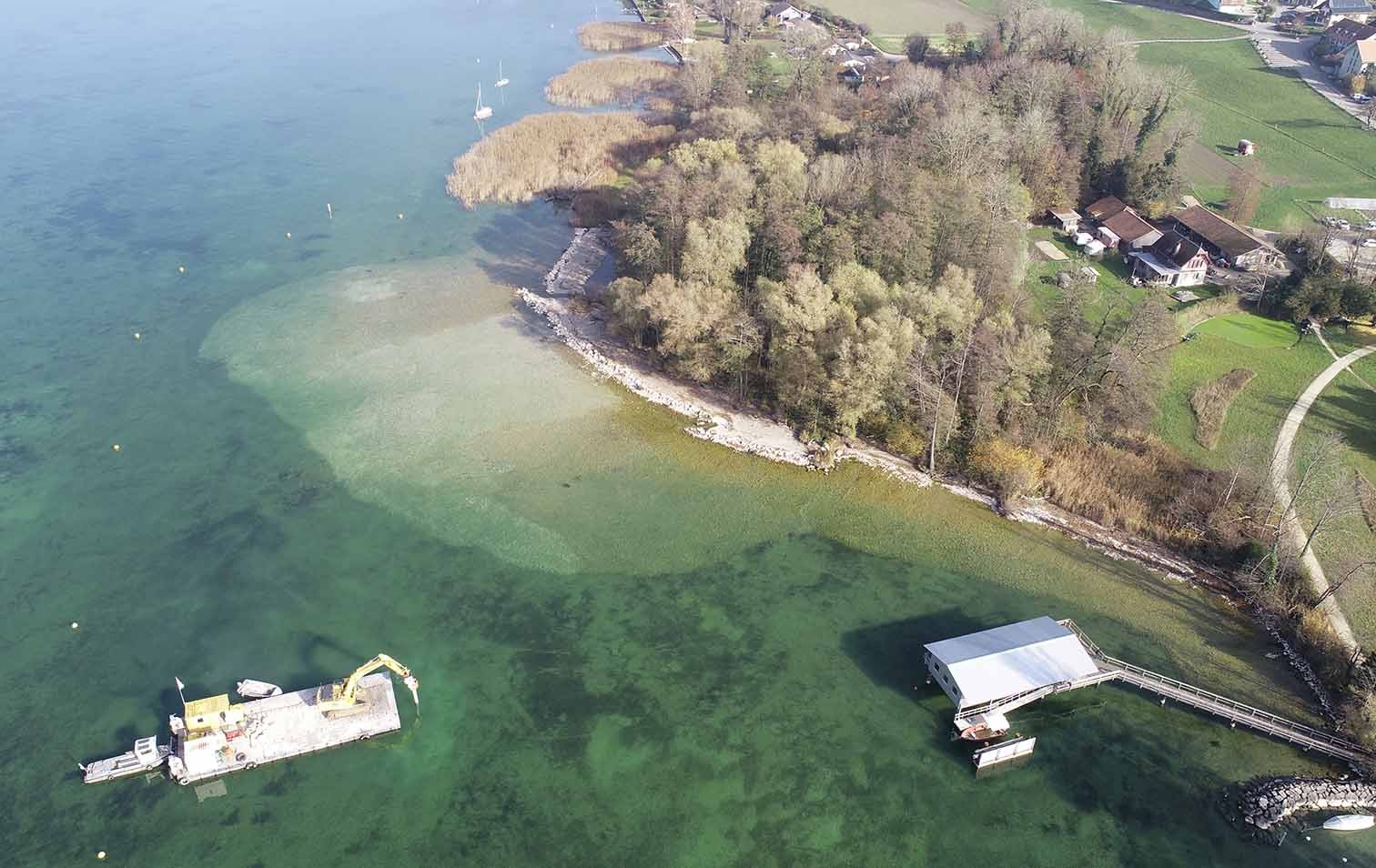 Luftbild Pfahlbauten im Bielersee