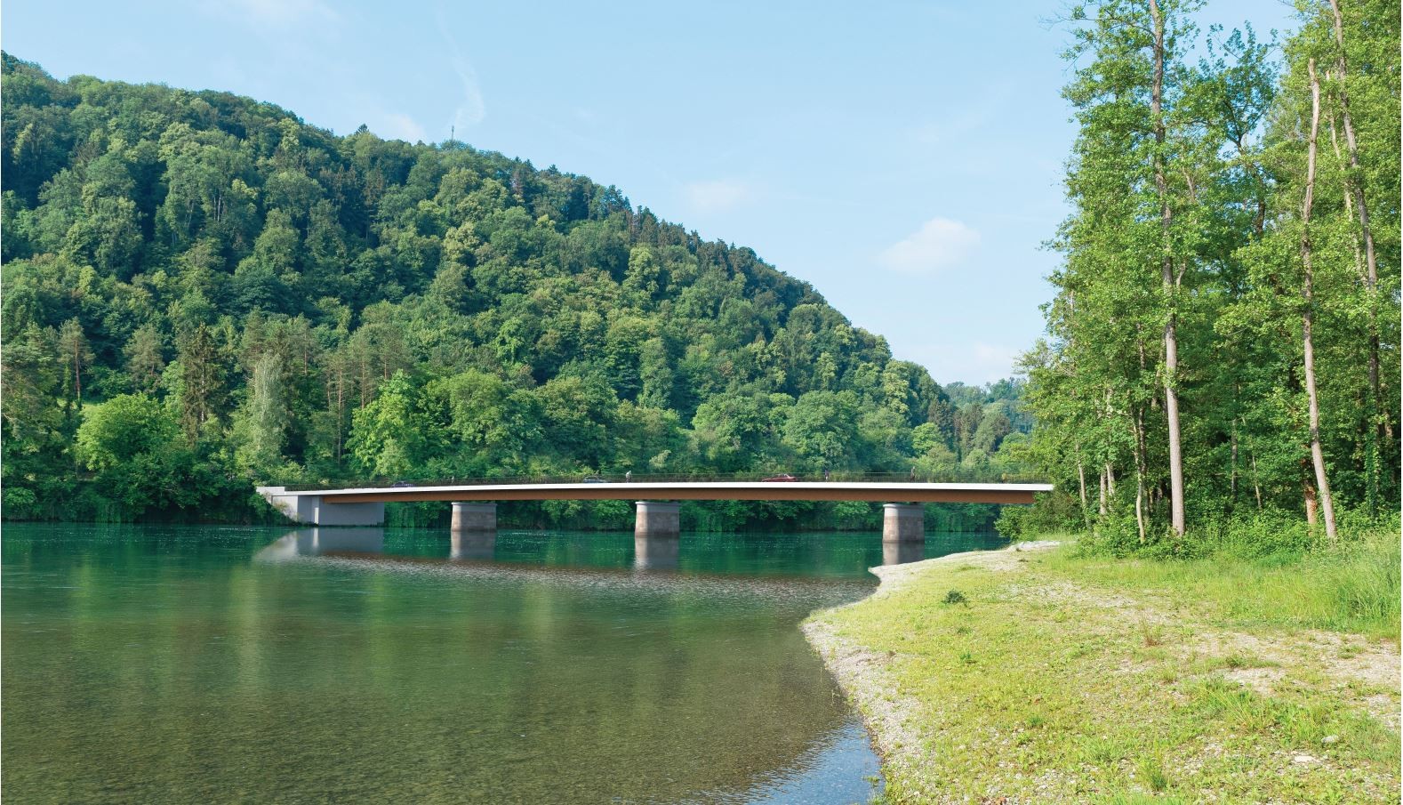 Visualisierung Neubau Rheinbrücke bei Flaach und Rüdlingen