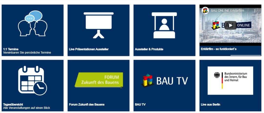 Screenshot Startseite der virtuellen Bau München 2021