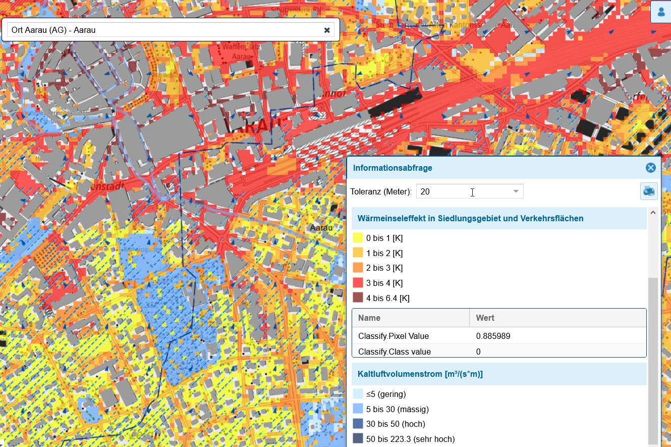 Klimakarte Stadt Aarau (Screenshot)