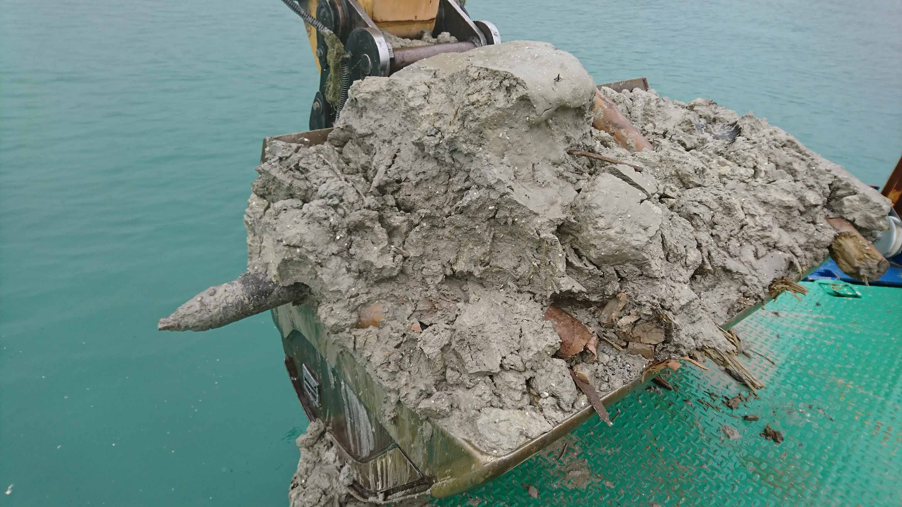 Bagger hebt prähistorische Holzpfähle in Luzern aus