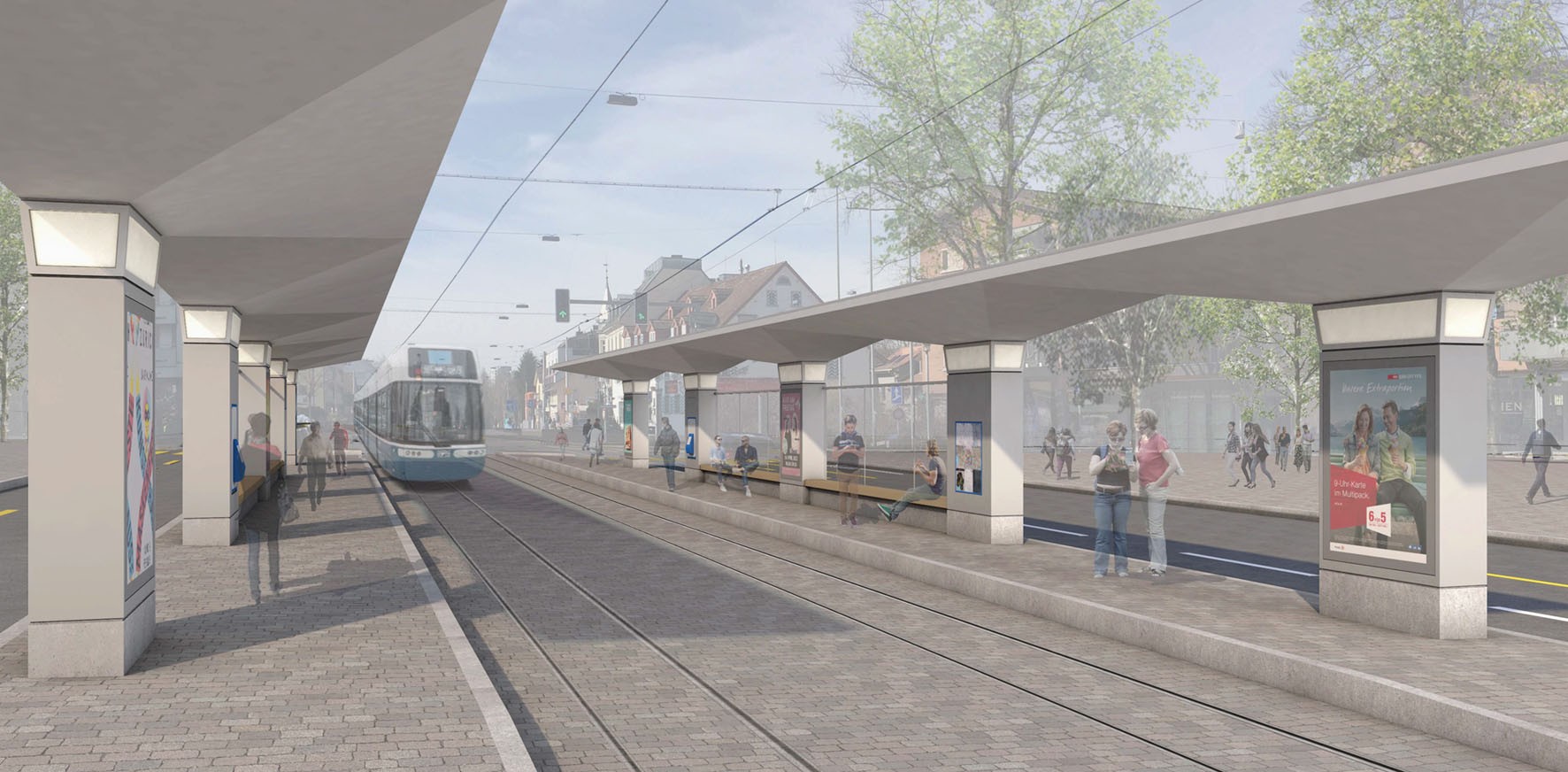 Visualisierung neue Tramhaltestelle Zehntenhausplatz in Zürich-Affoltern