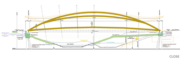 Längsschnitt der «Aubrugg» von Hermann Blumer, die wieder die Glatt überspannen soll. (Bild: zvg)