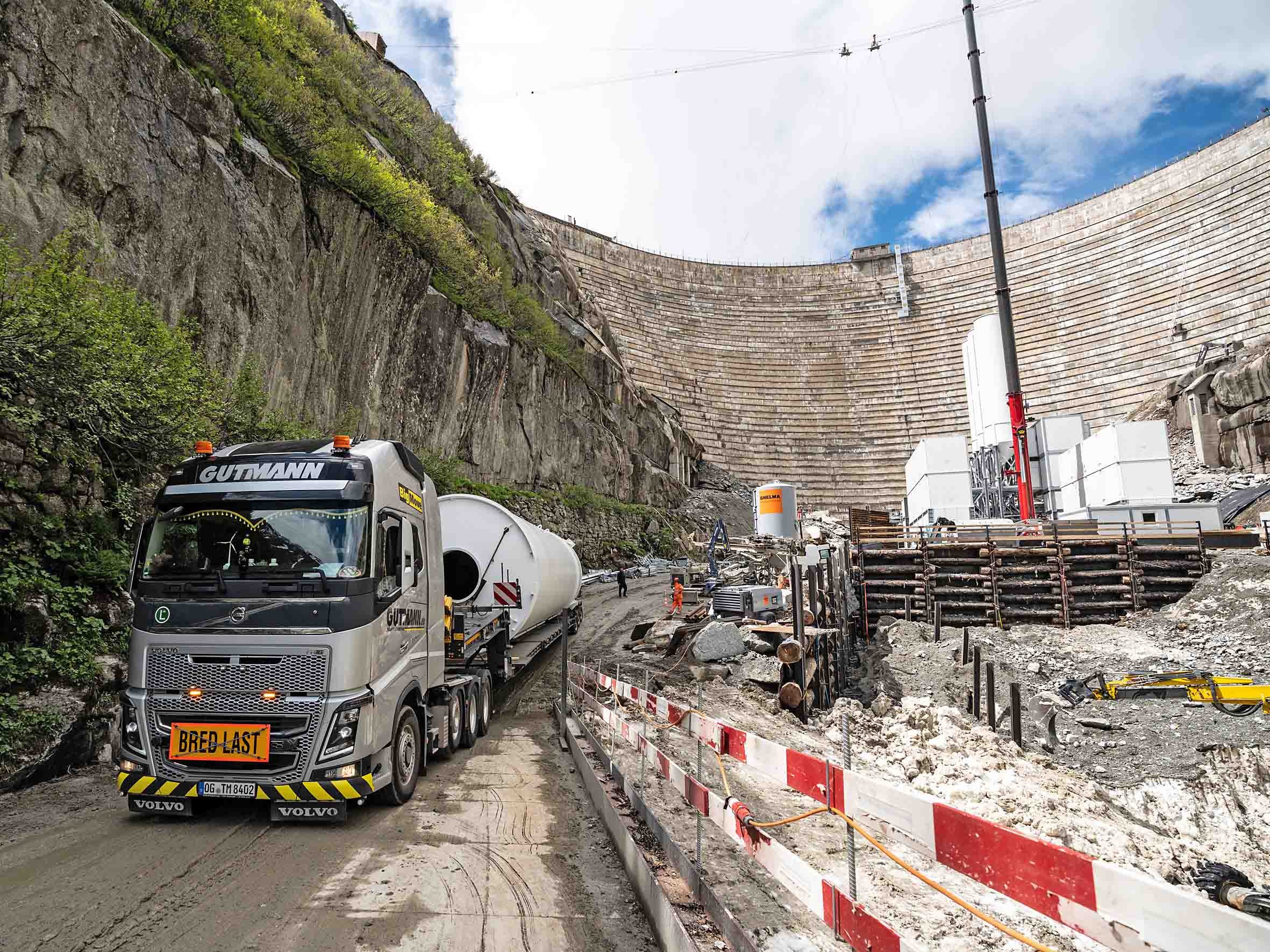 Schwierige Logistik vor der Spitallamm-Staumauer