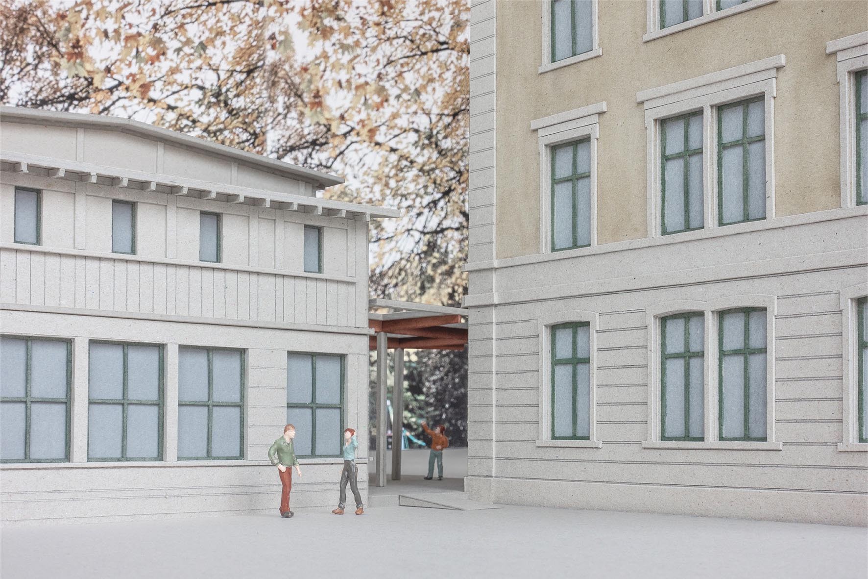 Visualisierung neuer Durchgang Schulanlage Mühlebach in Zürich