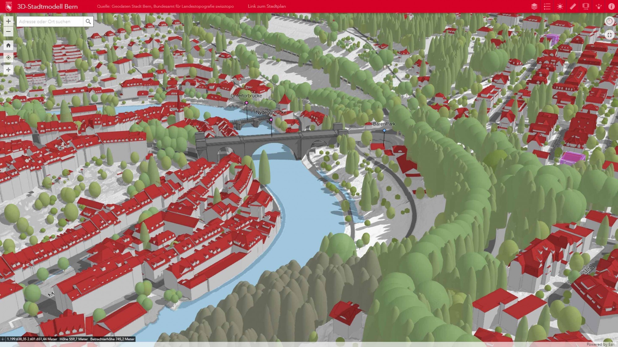 Nydeggbrücke im 3D-Modell der Stadt Bern