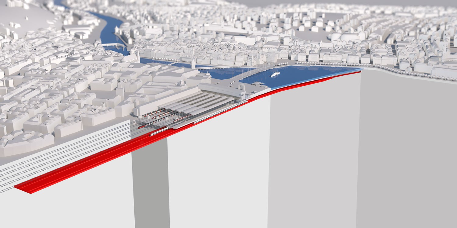 Visualisierung Draufsicht Durchgangsbahnhof Luzern