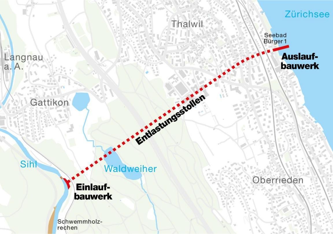 Grafik Entlastungsstollen von Langnau am Albis nach Thalwil