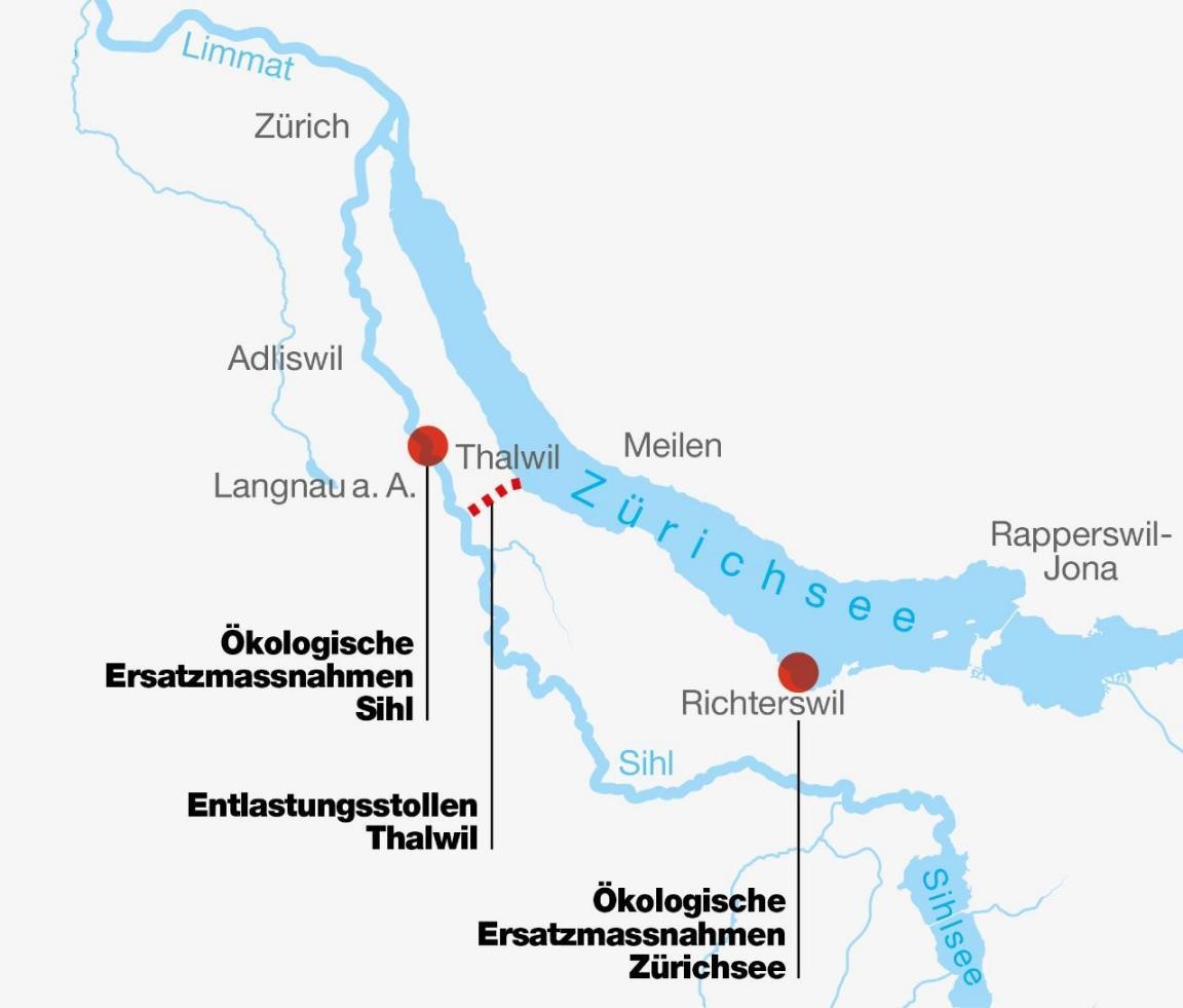 Grafik Entlastungsstollen Thalwil und ökologische Ersatzmassnahmen