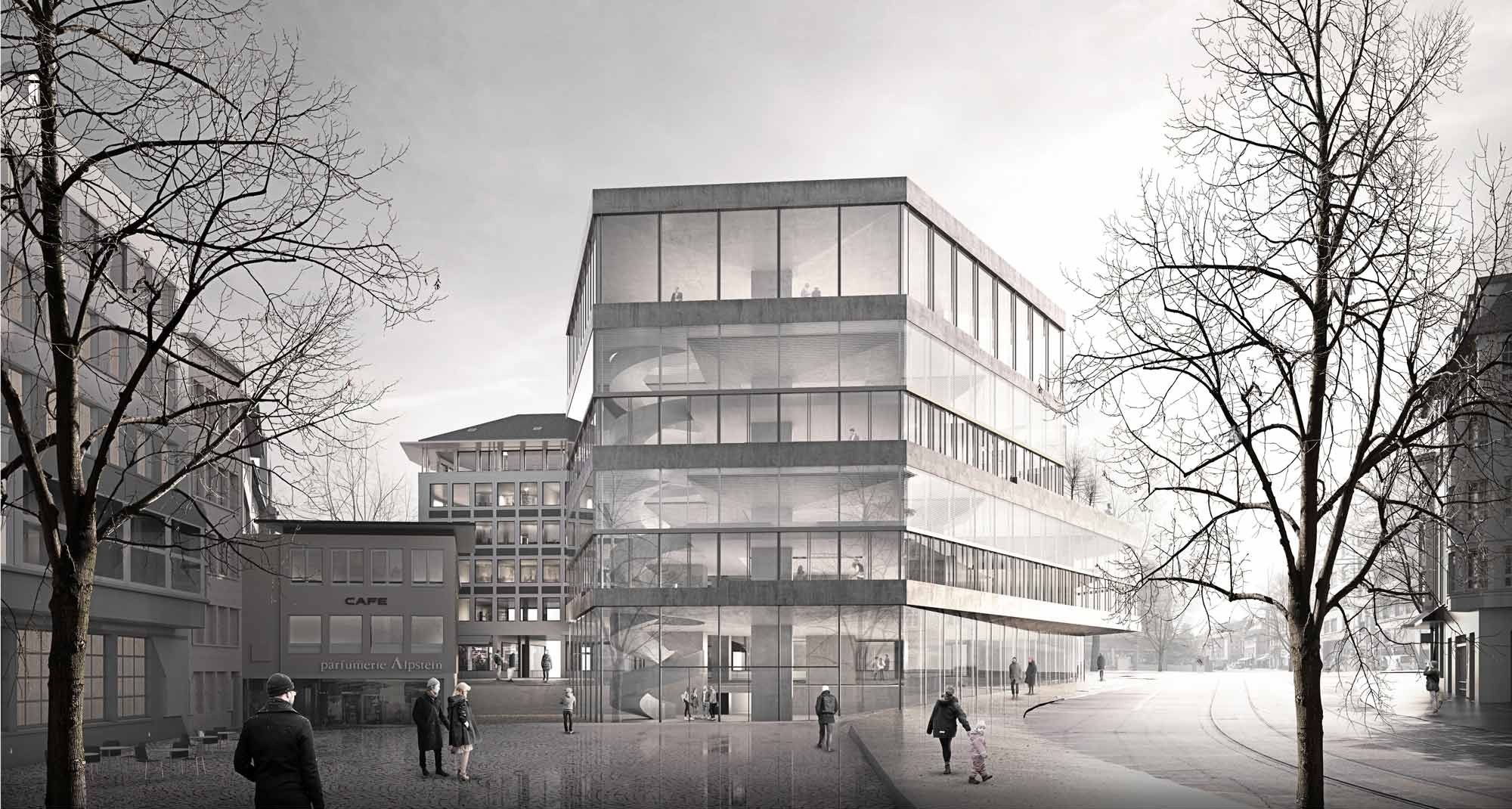 Visualisierung Projekt Doppeldecker für neue Bibliothek St. Gallen