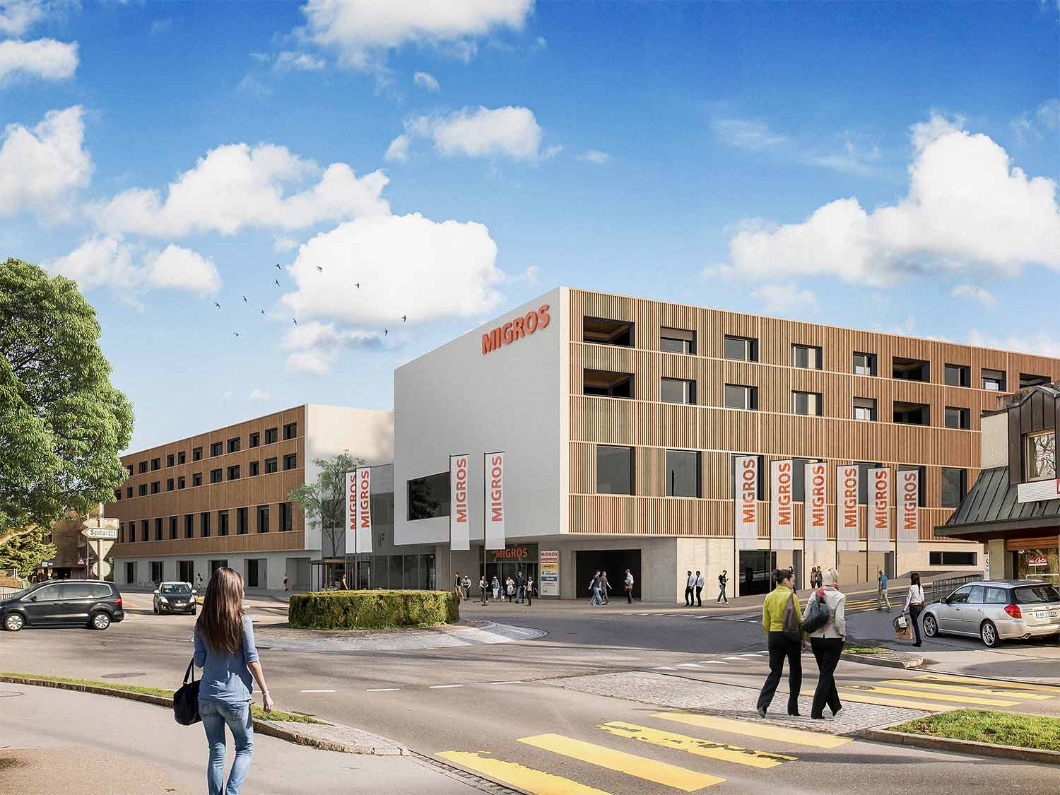 Visualisierung Ersatzneubau der Migros Ostschweiz in Herisau