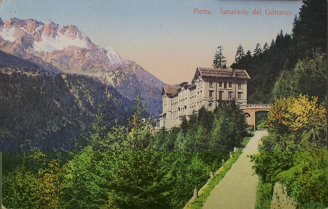 Postkarte Ambri Piotta 1921 mit Sanatorio del Gottardo