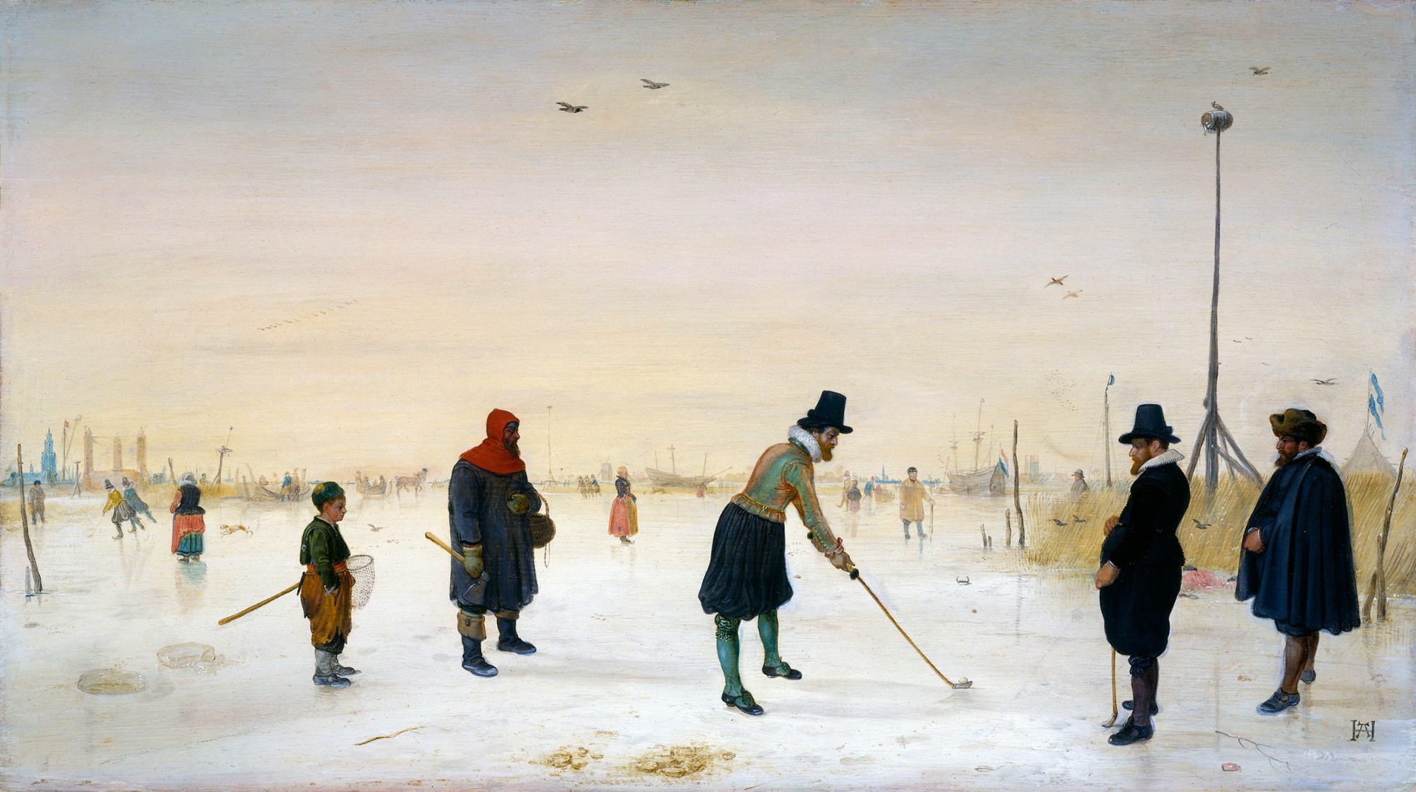 Kolvspieler auf dem Eis, Hendrick Avercamp