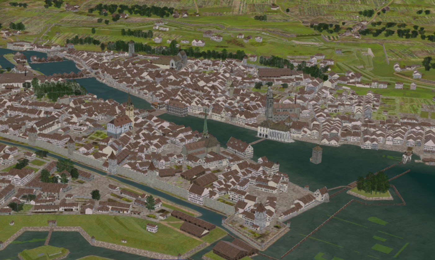 Stadt Zürich 3D-Karte um 1800