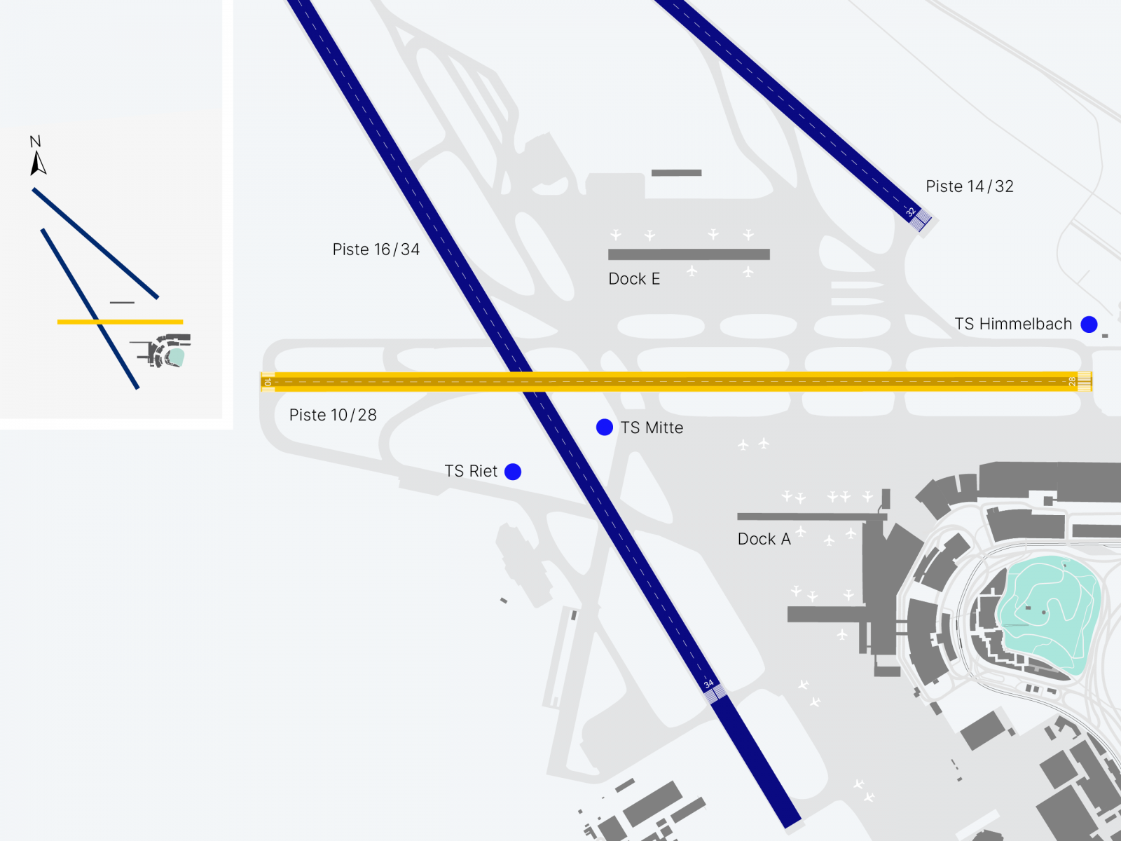 Grafik Sanierung der Piste 10/28 am Flughafen Zürich