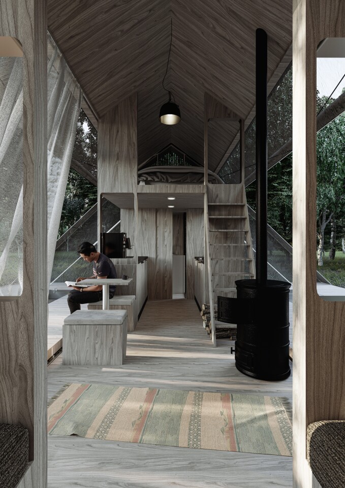 Innenraum Ausklappbares Tiny House von Atelier Fasea