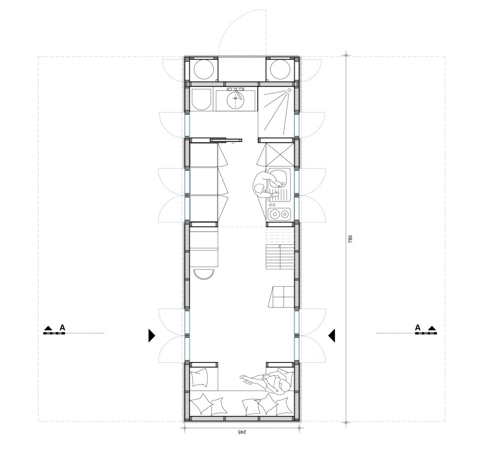 Grundriss Innenraum Ausklappbares Tiny House von Atelier Fasea