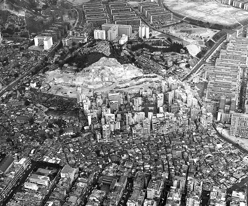 Luftbild der Kowloon Walled City von 1973
