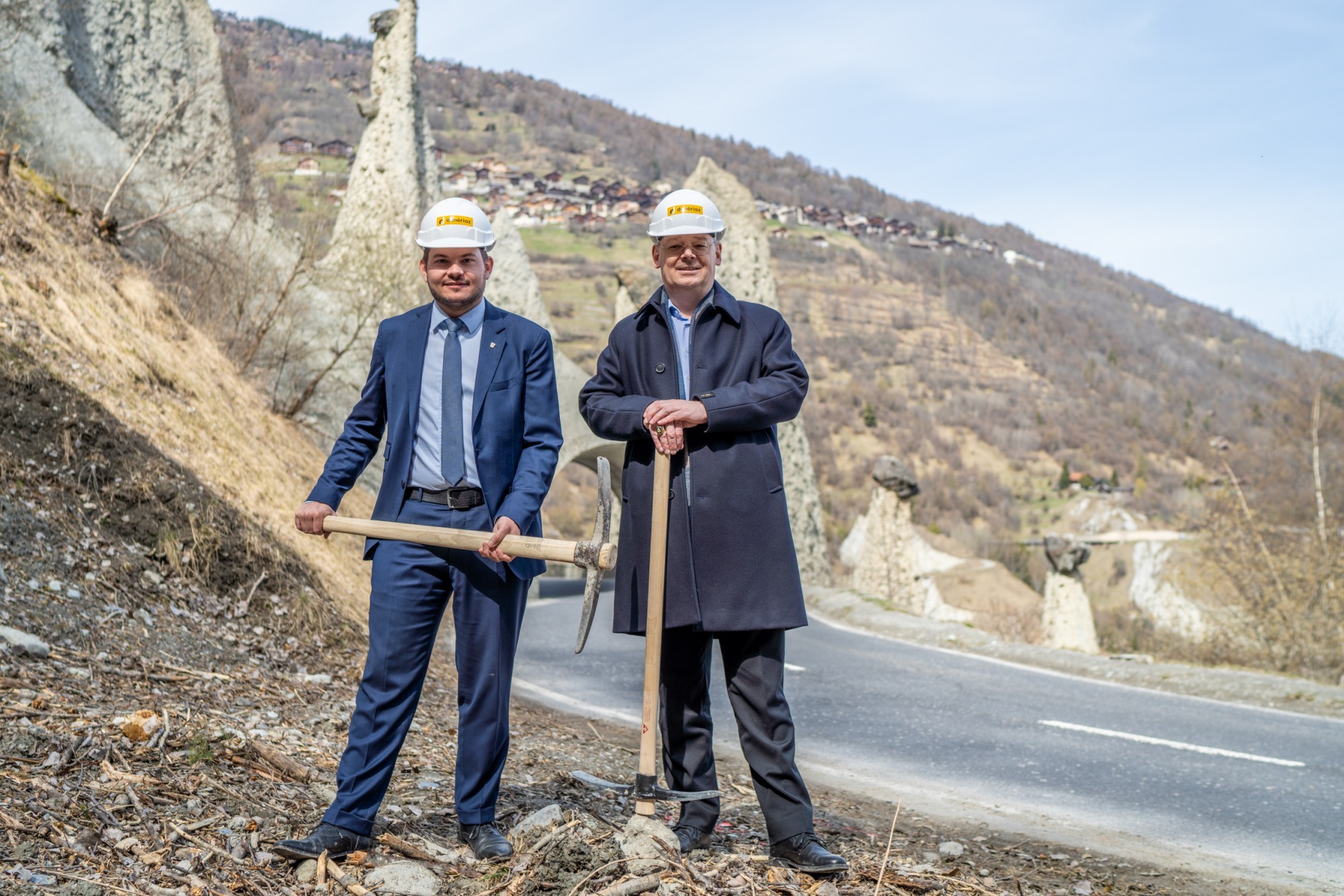 Spatenstich Umfahrungstunnel Pyramides d'Euseigne Wallis