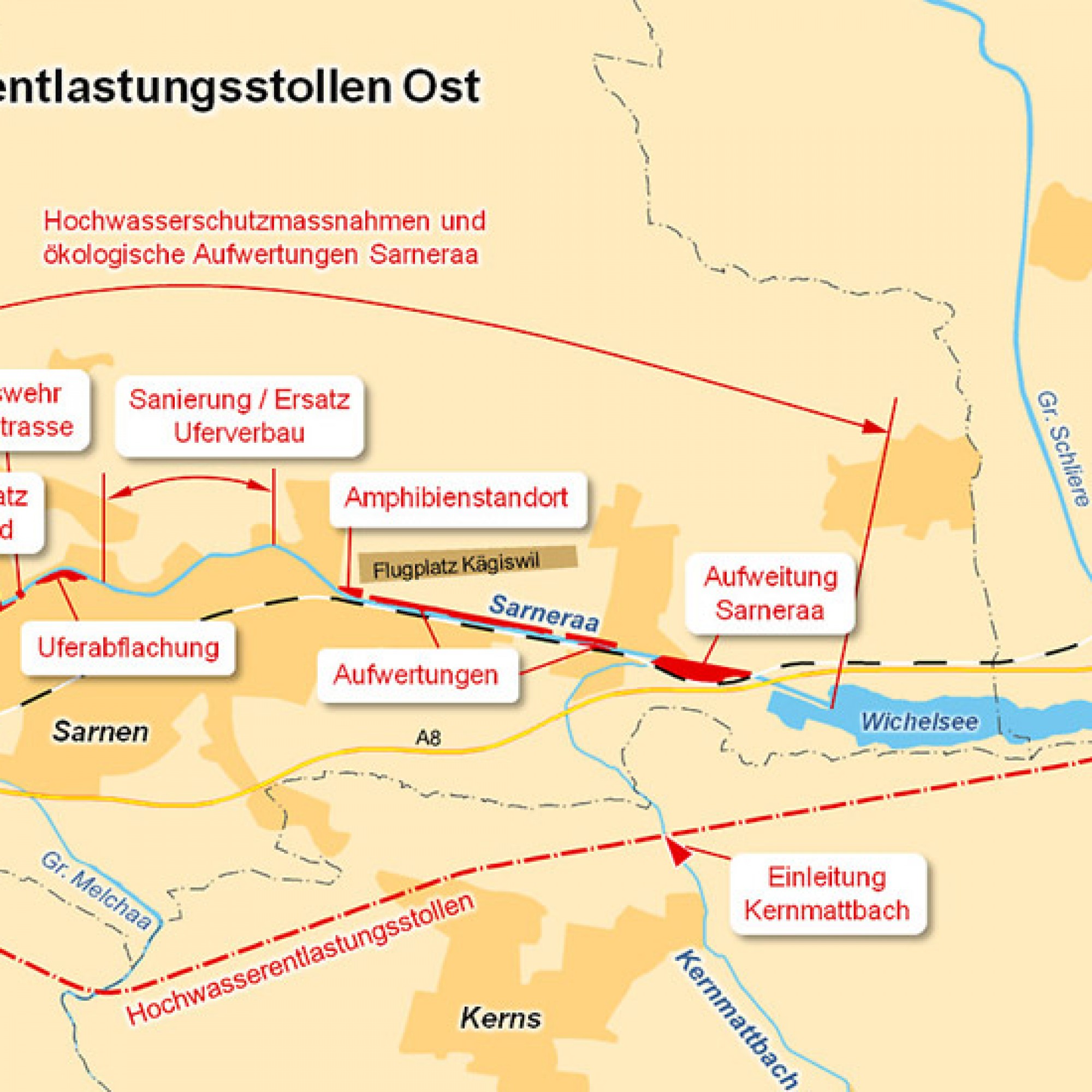 Der Entlastungsstollen verläuft zwischen dem Sarner- und dem Wichelsee. (pd)