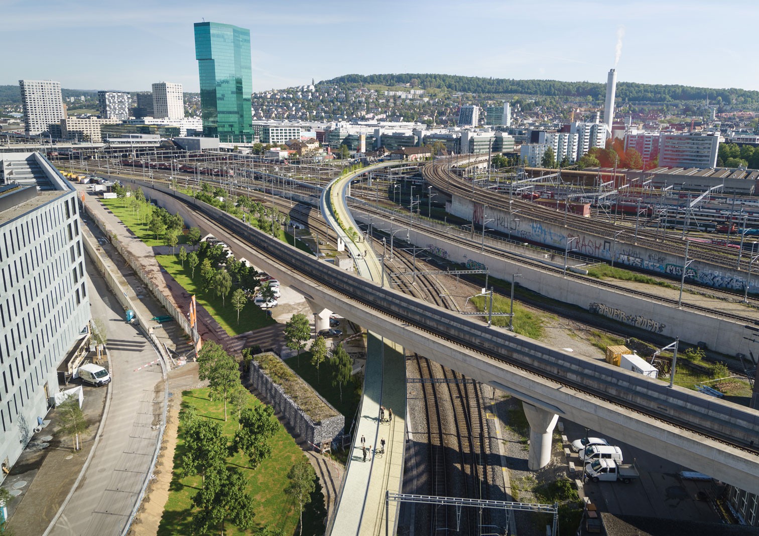 Visualisierung Fuss und Velobrücke Landschaftsbrücke Stadt Zürich