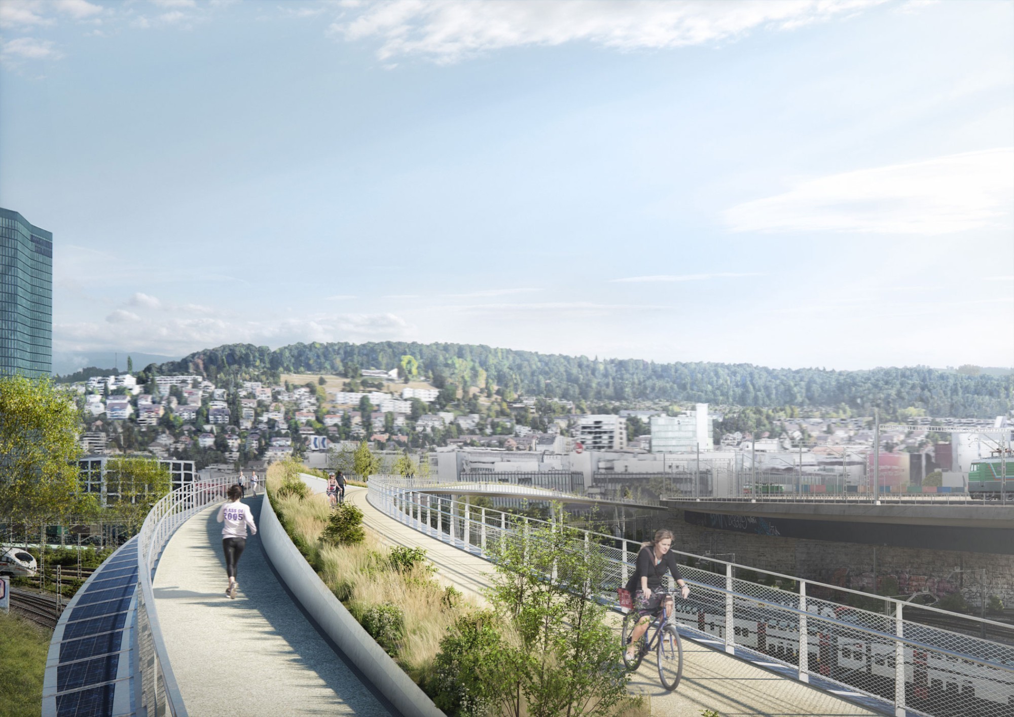 Visualisierung Fuss und Velobrücke Landschaftsbrücke Stadt Zürich