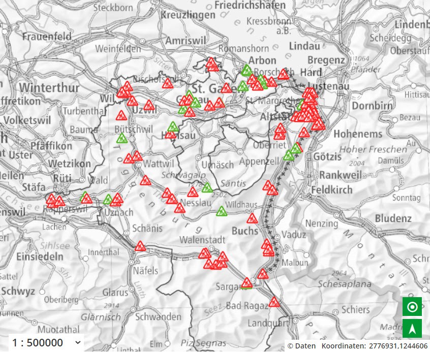 Karte Strassenbaustellen Kanton St. Gallen
