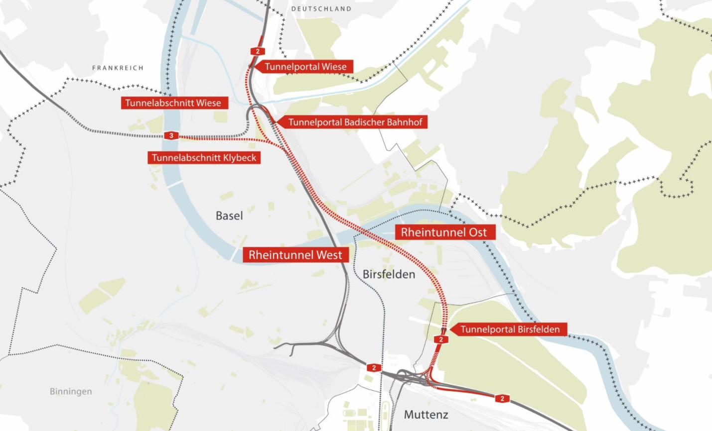 Planungskizze Linienführung Rheintunnel