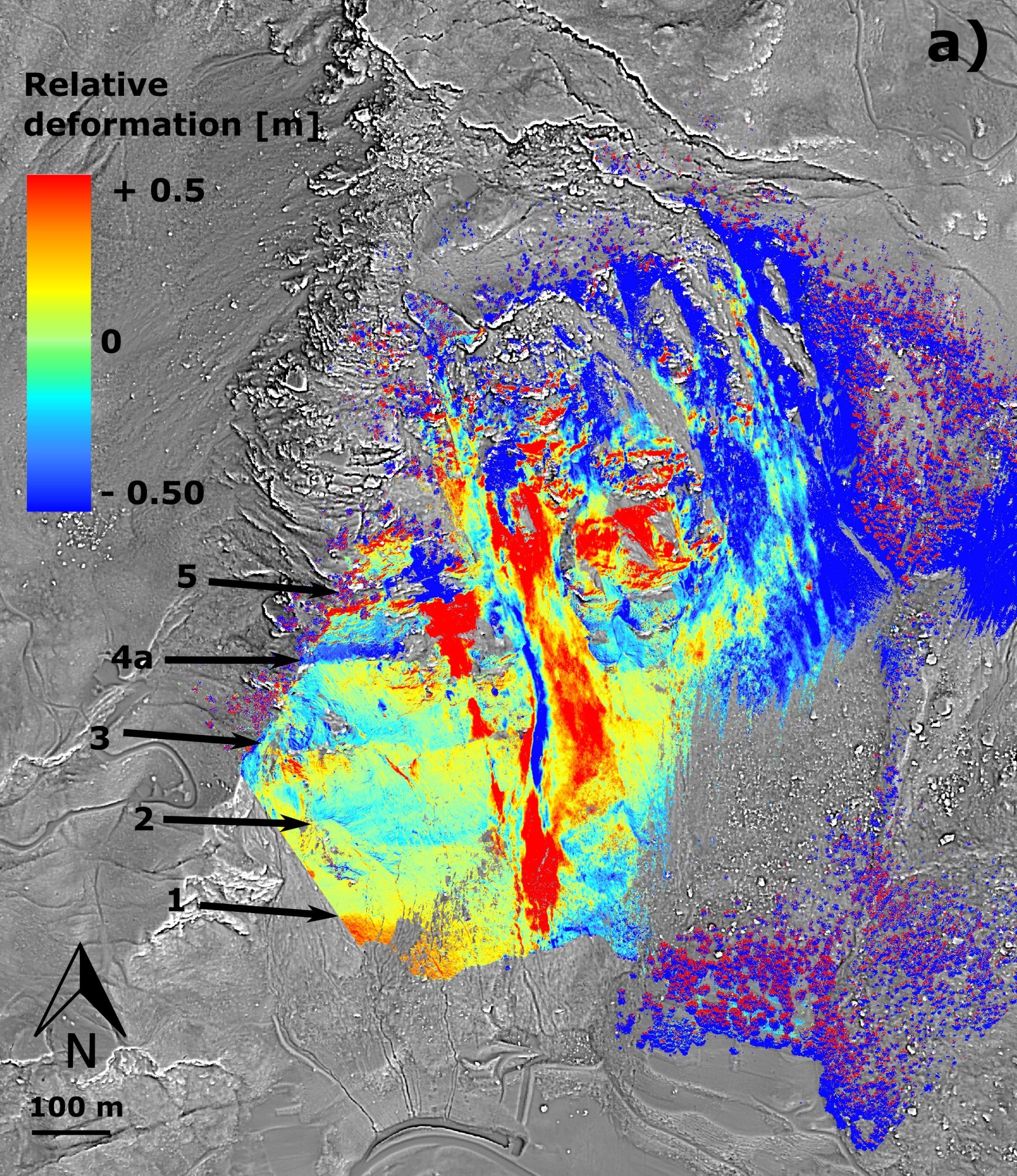 Relative Deformation des Rutschhangs oberhalb Brienz/Brinzauls GR