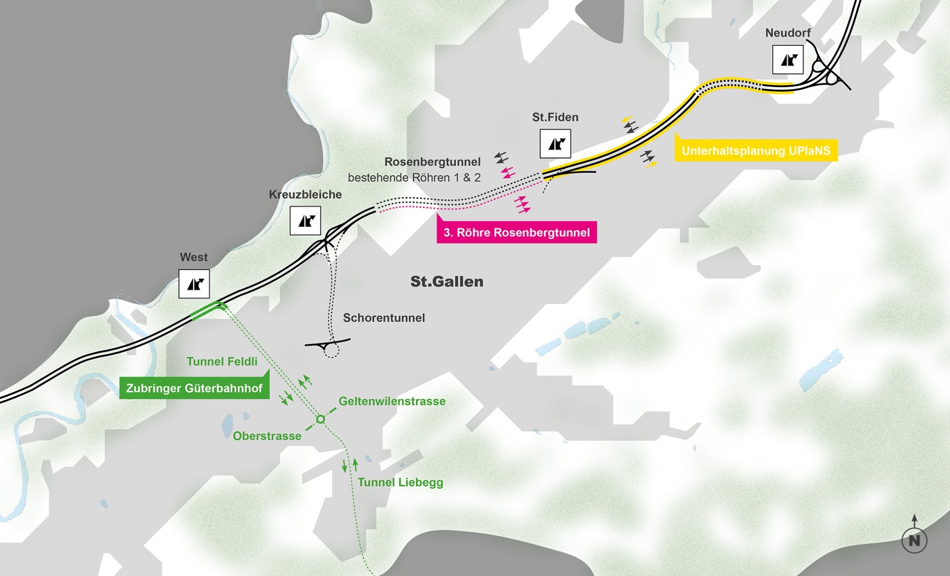 Grafik Engpassbeseitigung St. Gallen Teilprojekte