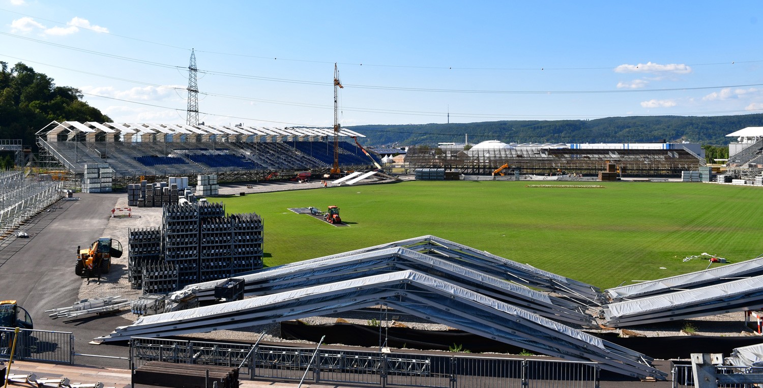 Aufbau der Festarena fürs ESAF in Pratteln