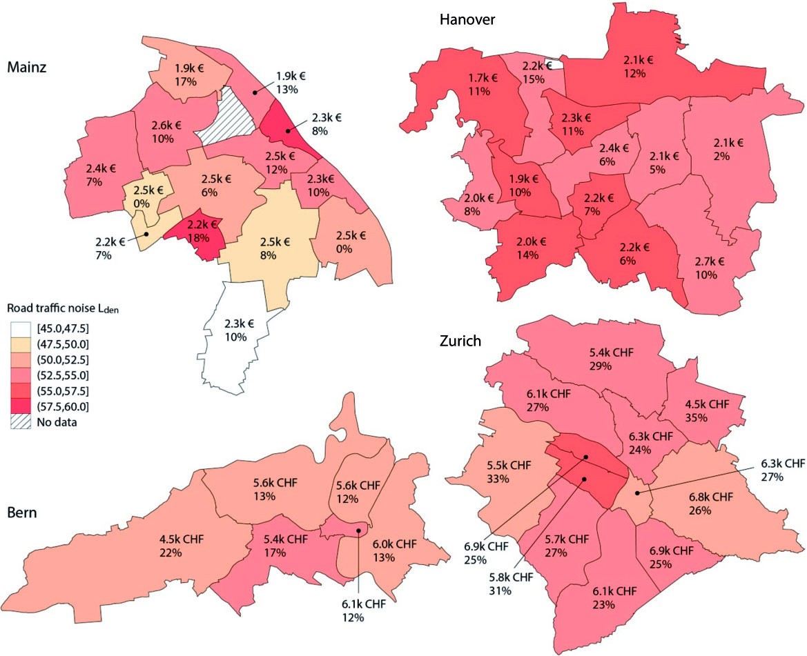 Grafik Karte Lärmbelastung in Zürich und Bern