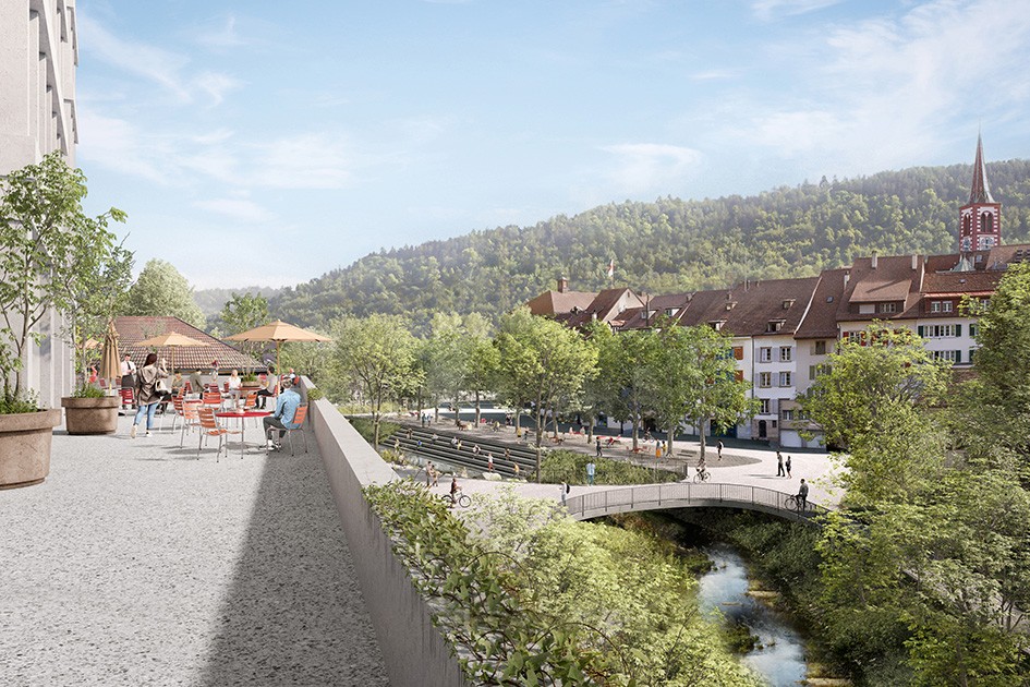 Visualisierung Postneubau und Stadtpark in Liestal