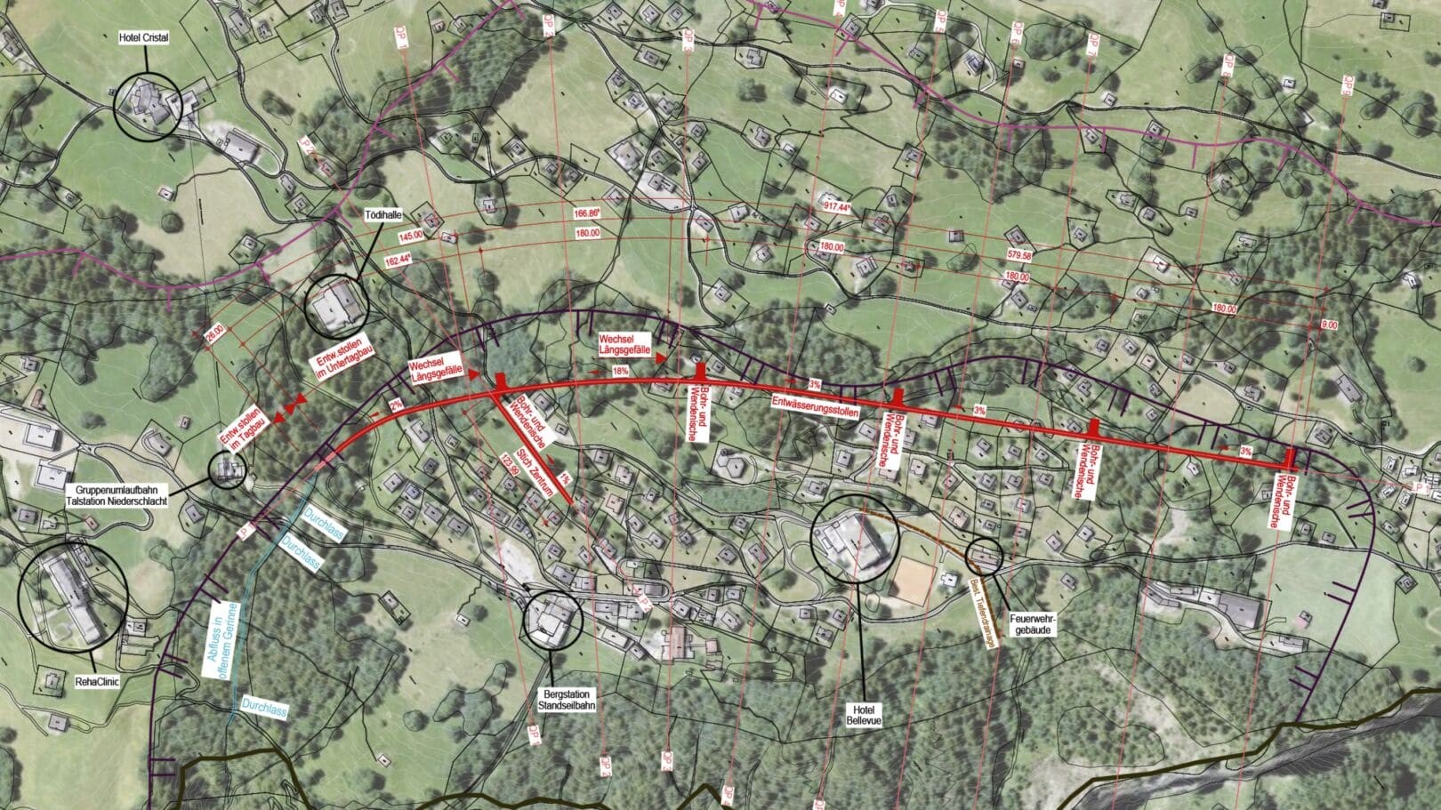 Entwässerungsstollen Braunwald Verlauf