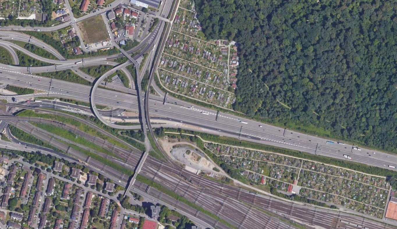 Luftbild Freizeitgärten A2-Rheintunnel in Basel