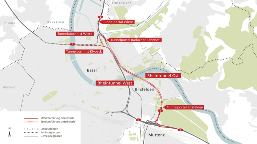 A2 Rheintunnel, Linienführung