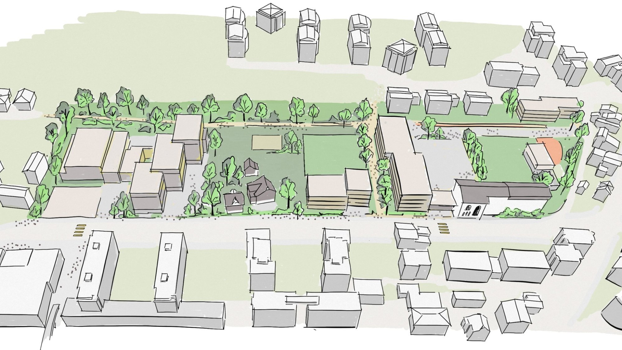 Illustration Landabtausch Ebikon Schulanlage Campus Zentrum