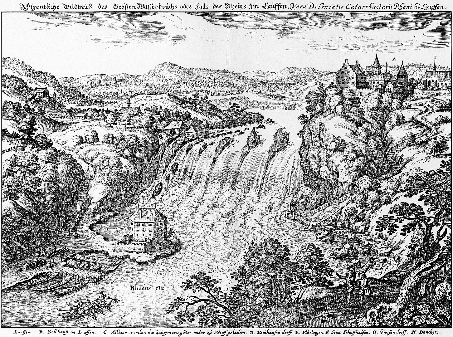 Rheinfall und Schloss Laufen um 1642