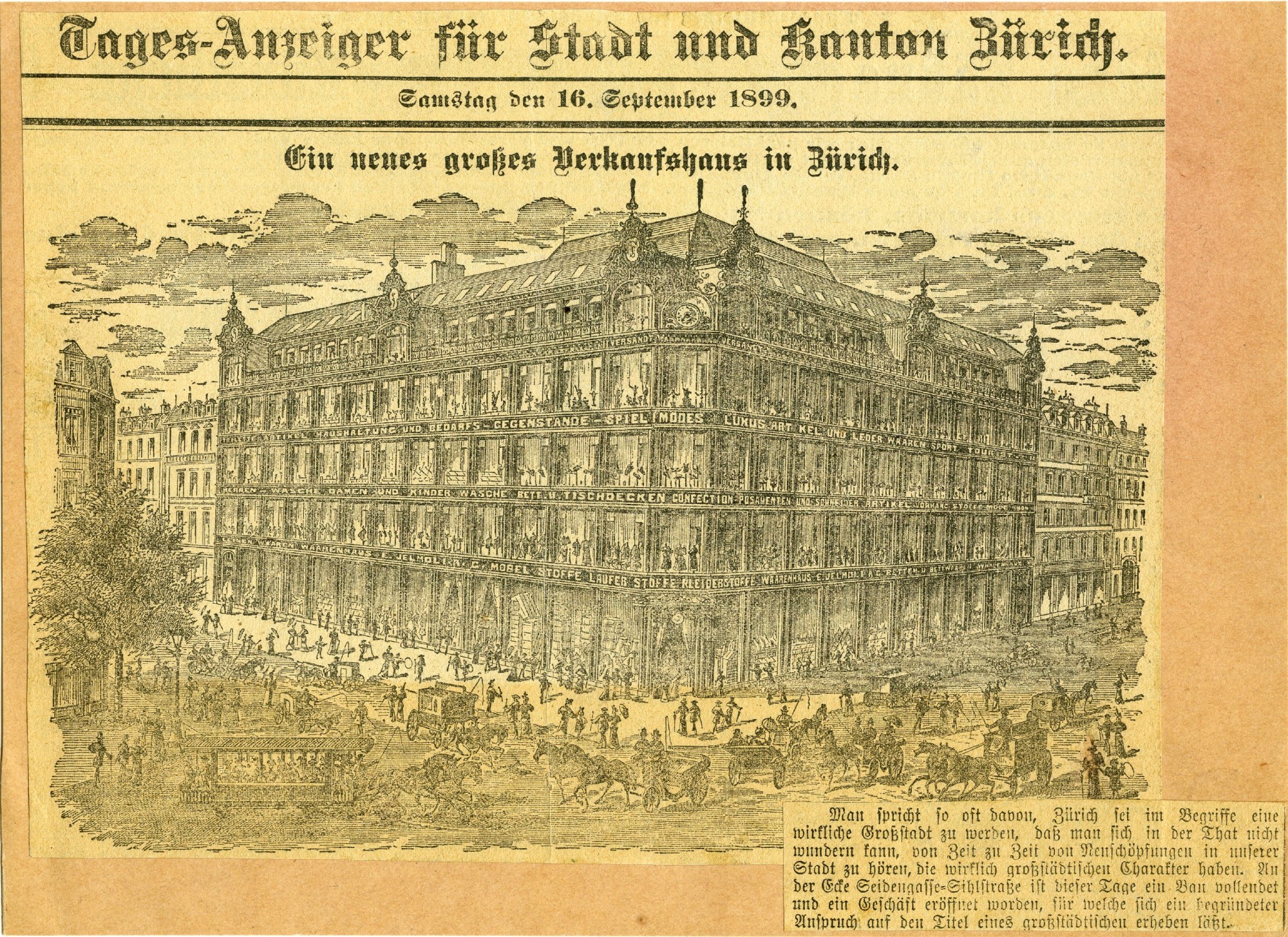 Artikel Tages-Anzeiger vom 16. September 1899