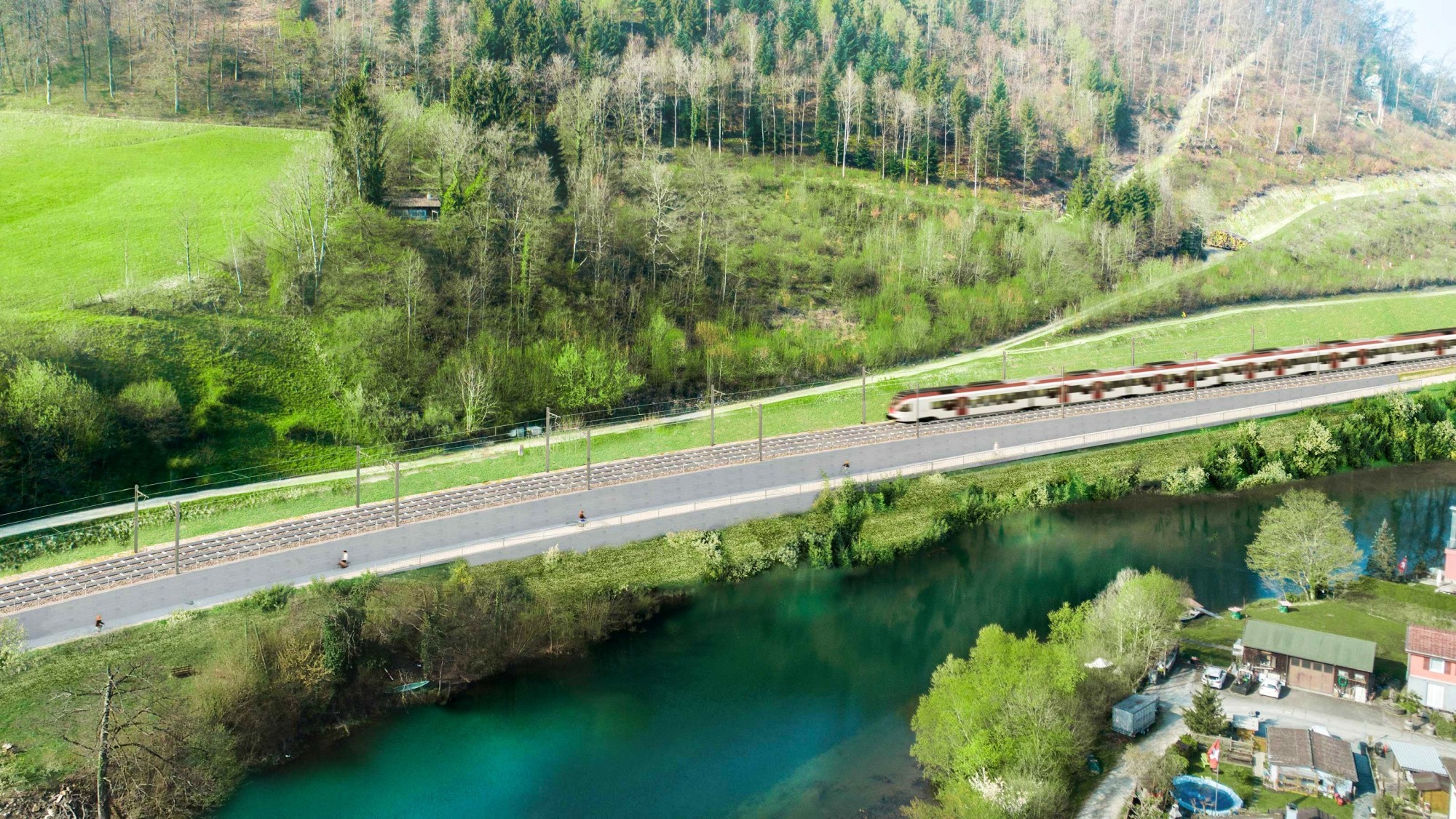 Visualisierung SBB-Doppelspur-Ausbau Laufental Bahnlinie Grellingen