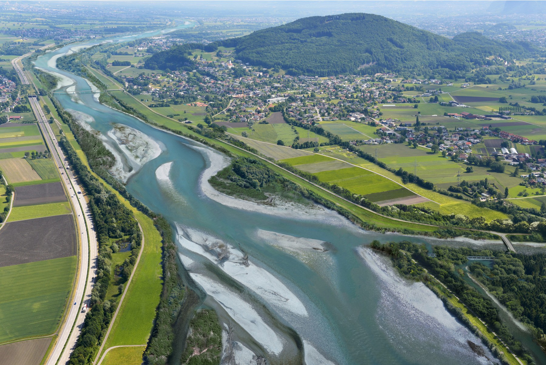 Rhesi-Visualisierung zur Frutzmündung