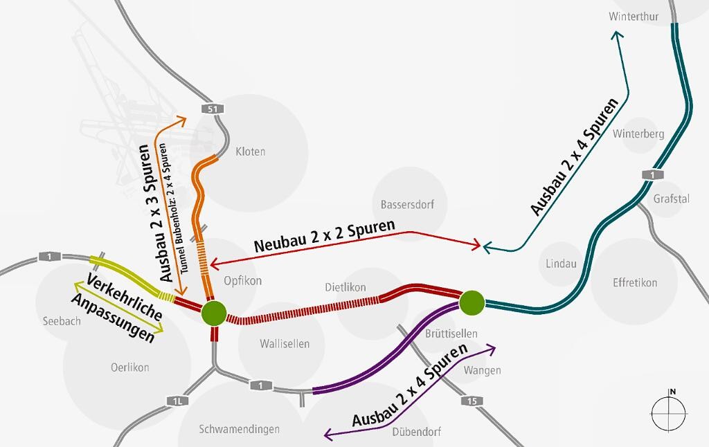 Autobahn A1 zwischen Zürich-Nord und Winterthur-Töss